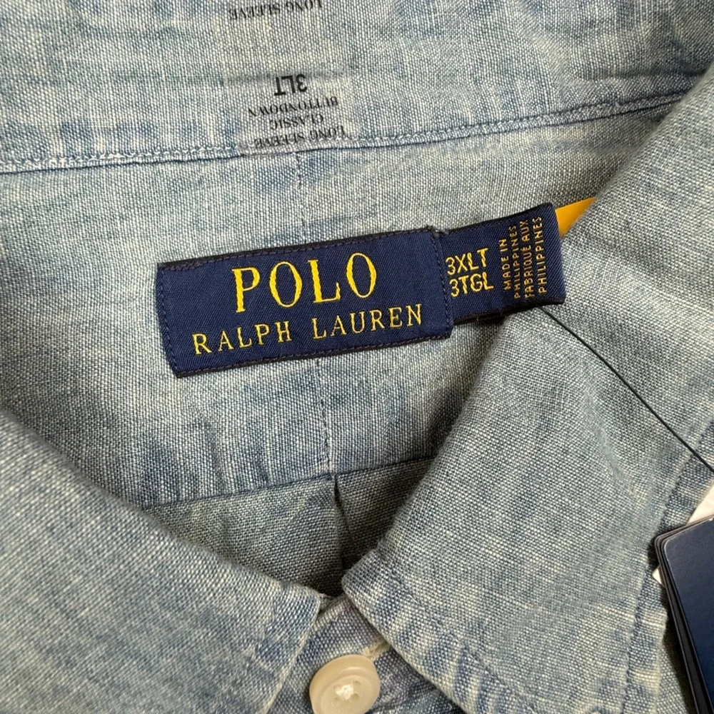 Polo Ralph Lauren Men 3XLT Button Down Shirt Blue Chambray Classic Fit Tall NWT